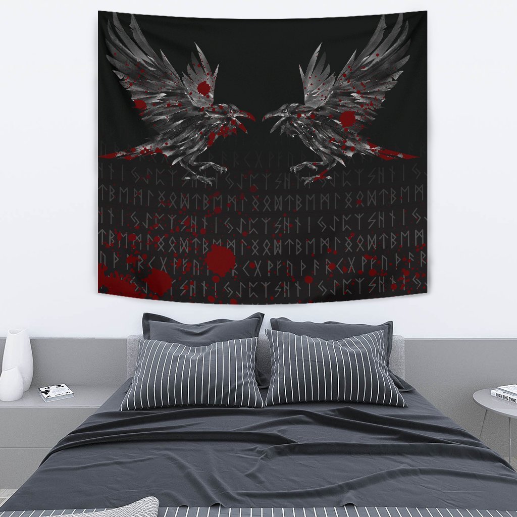 Viking Tapestry Odin Huginn and Muninn Rune Blood