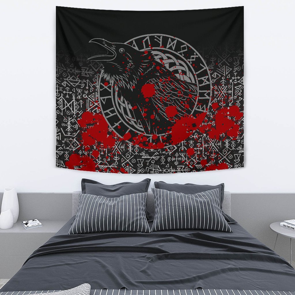 Viking Tapestry Odin Raven Rune Futhark Blood