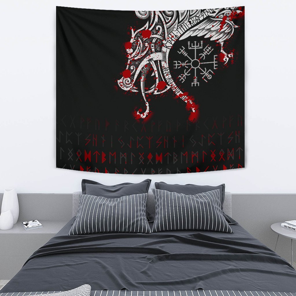 Viking Tapestry Dragon and Vegvisir Blood Tattoo