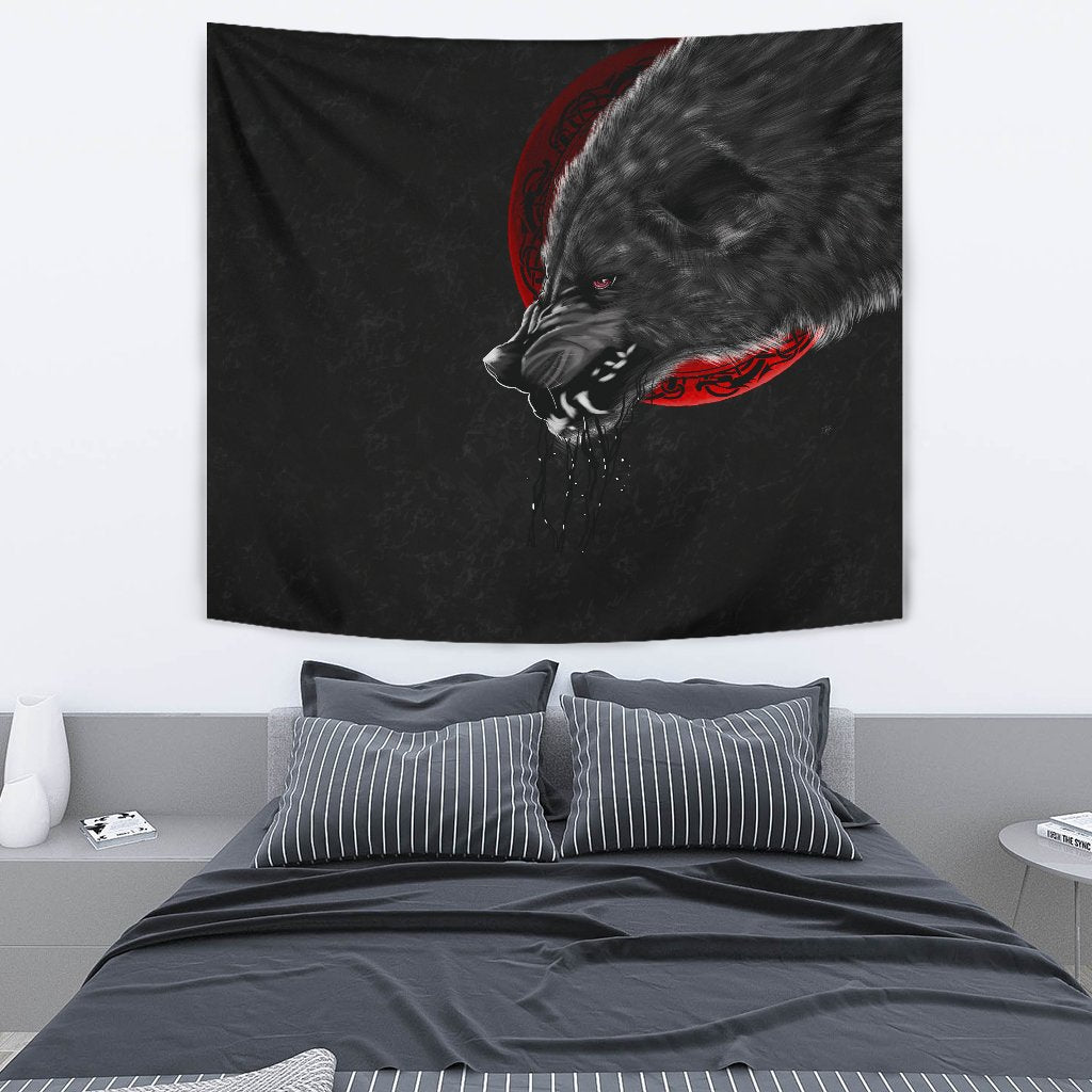 Viking Tapestry Wolf And Blood Moon