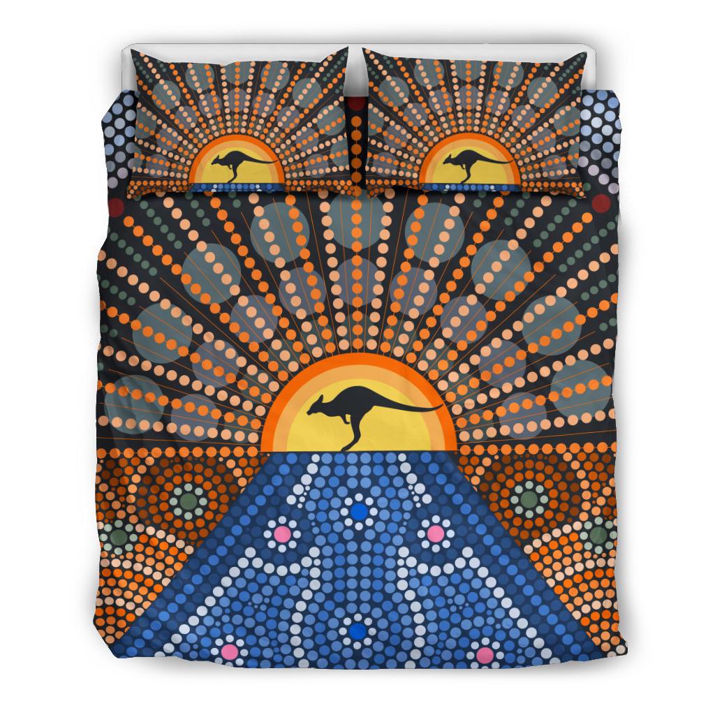 Aboriginal Bedding Set - Kangaroo Sun Dot Painting