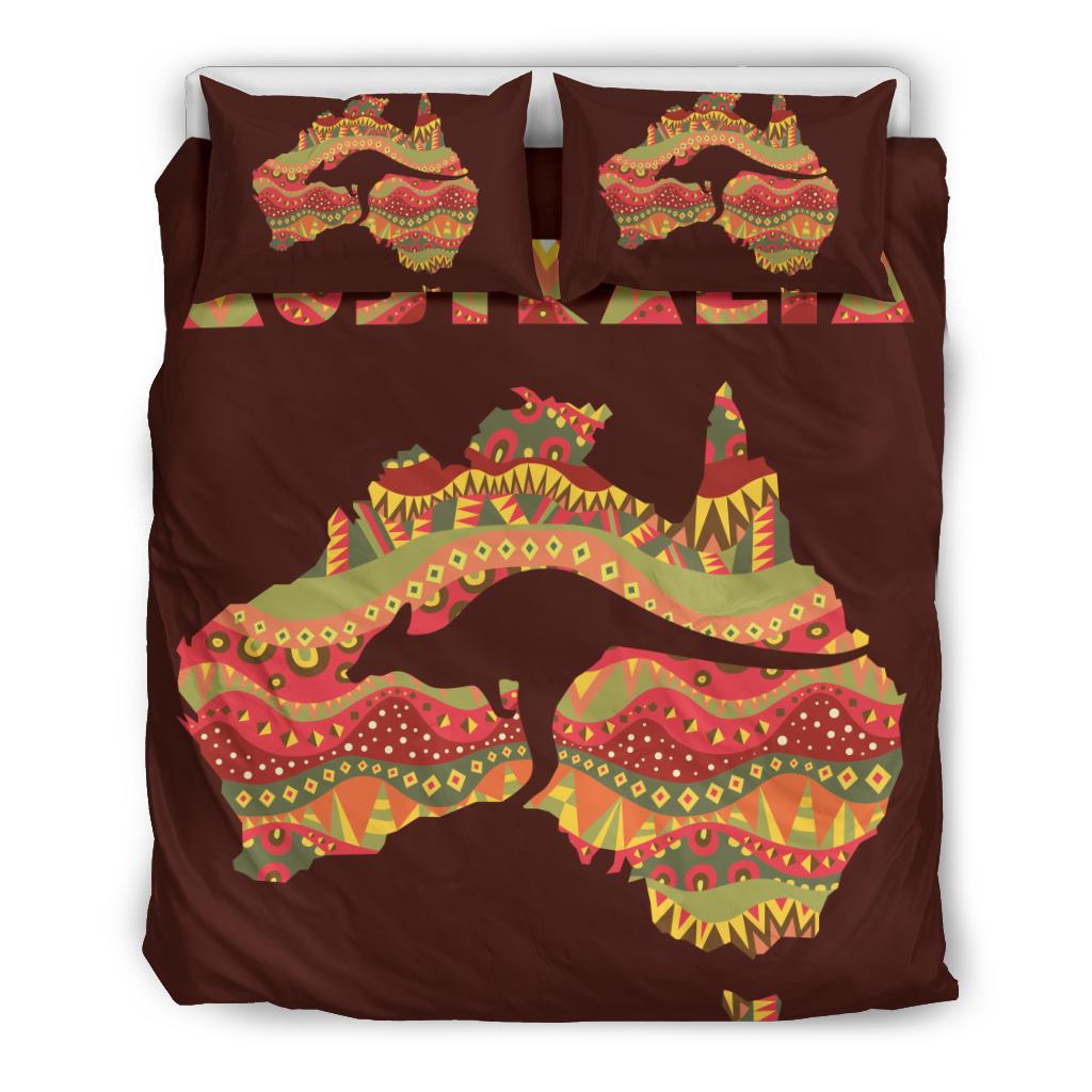 Aboriginal Bedding Set - Australia Map Patterns Kangaroo