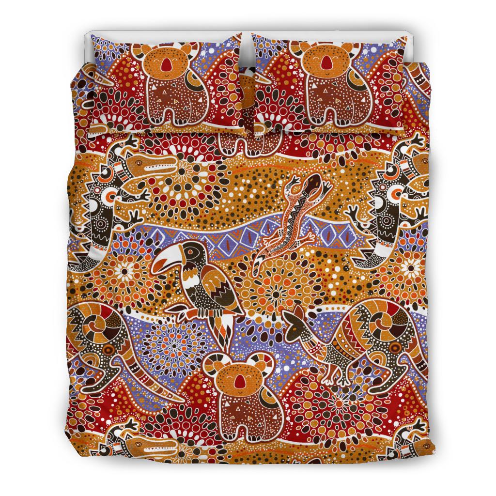 Aboriginal Bedding Set - Kangaroo Kookaburra Koala Patterns Ver01