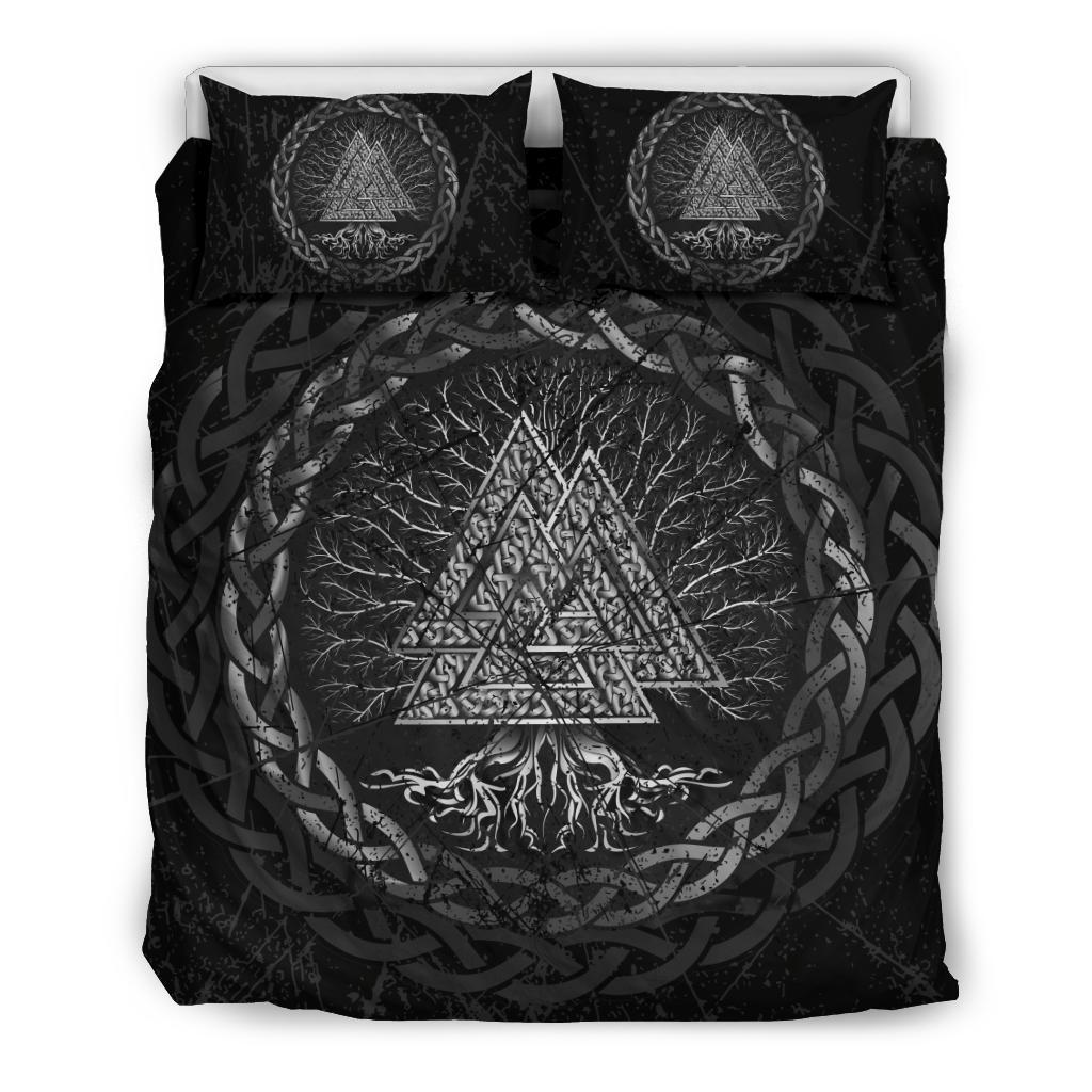 Viking Bedding Set Celtic And Valknut and Tree of Life Yggrdrasil Ver03