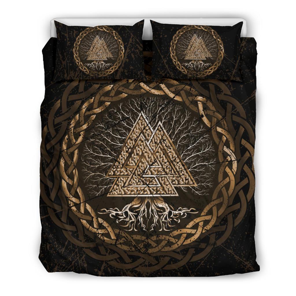 Viking Bedding Set Celtic And Valknut and Tree of Life Yggrdrasil Ver02