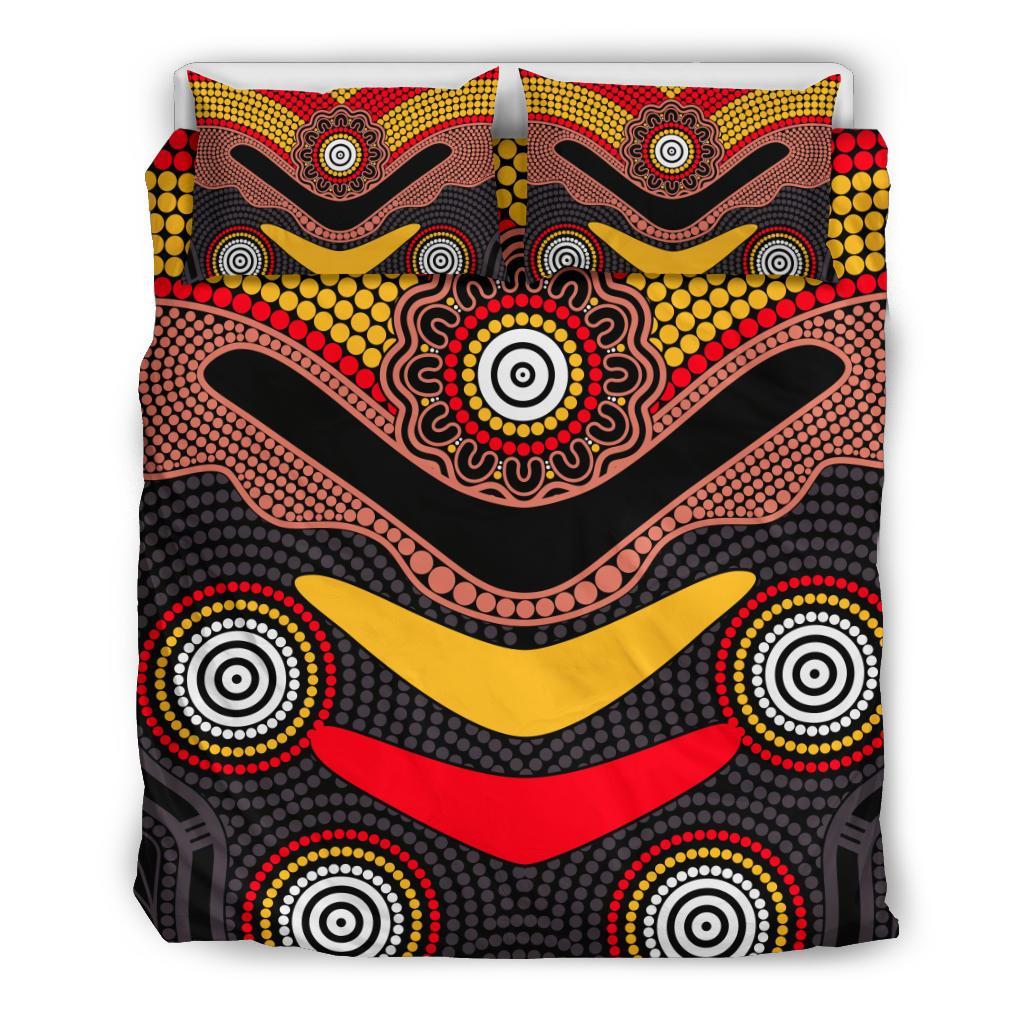 Australia Aboriginal Bedding Set - Boomerang Dot Painting Flowers Patterns