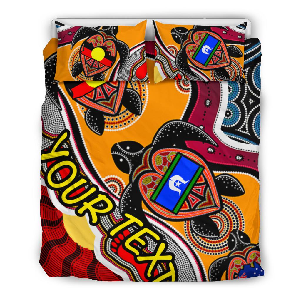 (Custom)  Aboriginal Bedding Set - Indigenous Dots Pattern With Turtle and NAIDOC Flags
