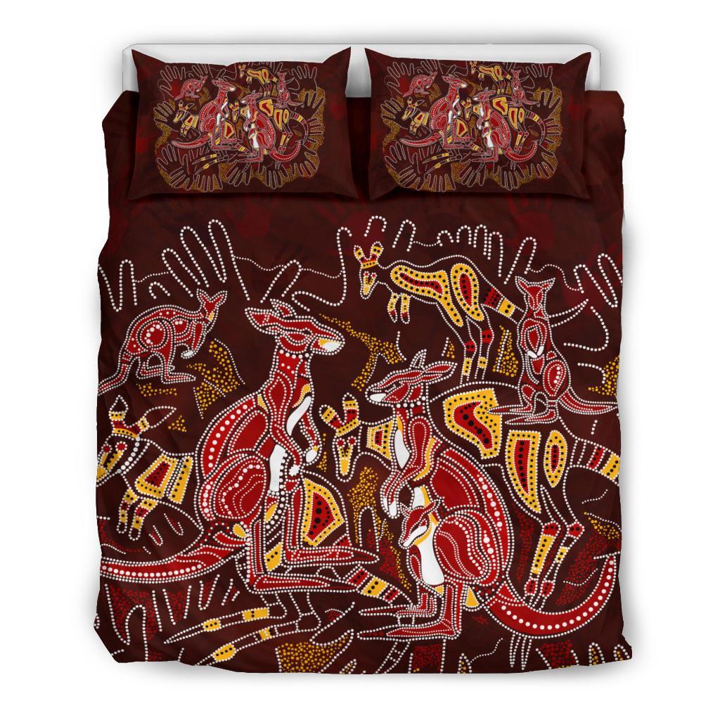 Aboriginal Bedding Set - Kangaroo family with Hand Art