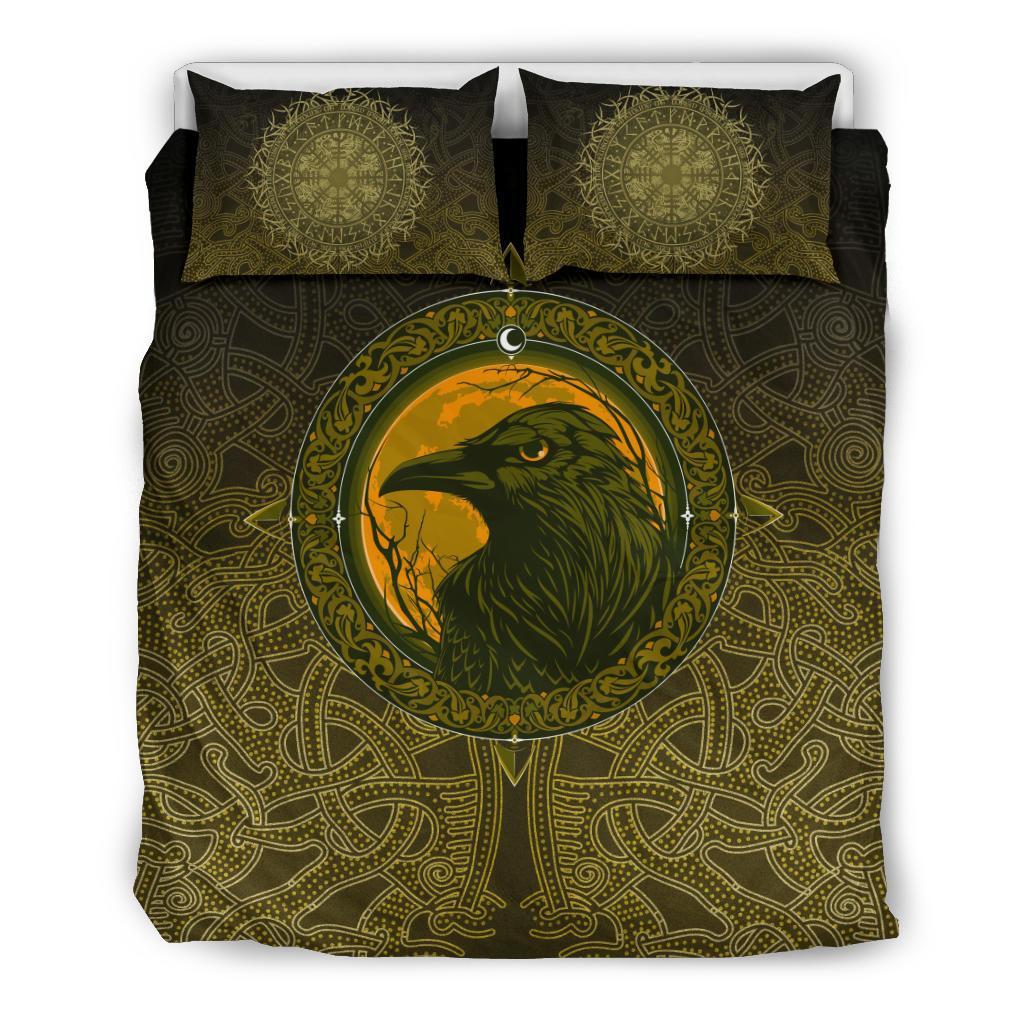 Viking Bedding Set Ethnic Odin Raven Gold