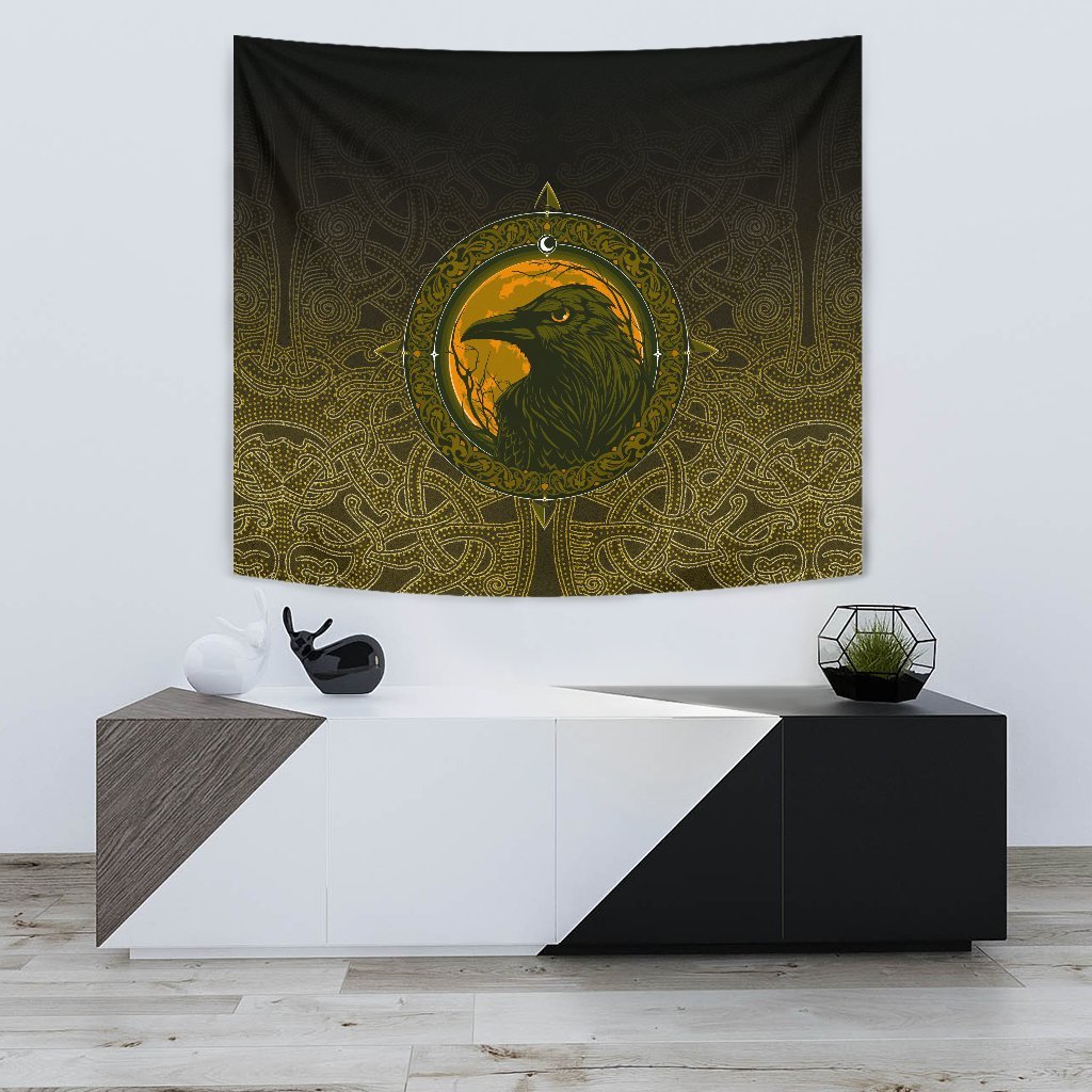 Viking Tapestry Ethnic Odin Raven Gold