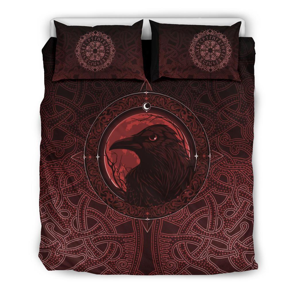 Viking Bedding Set Ethnic Odin Raven Red