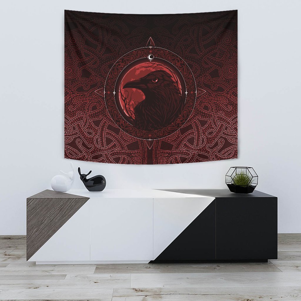 Viking Tapestry Ethnic Odin Raven Red