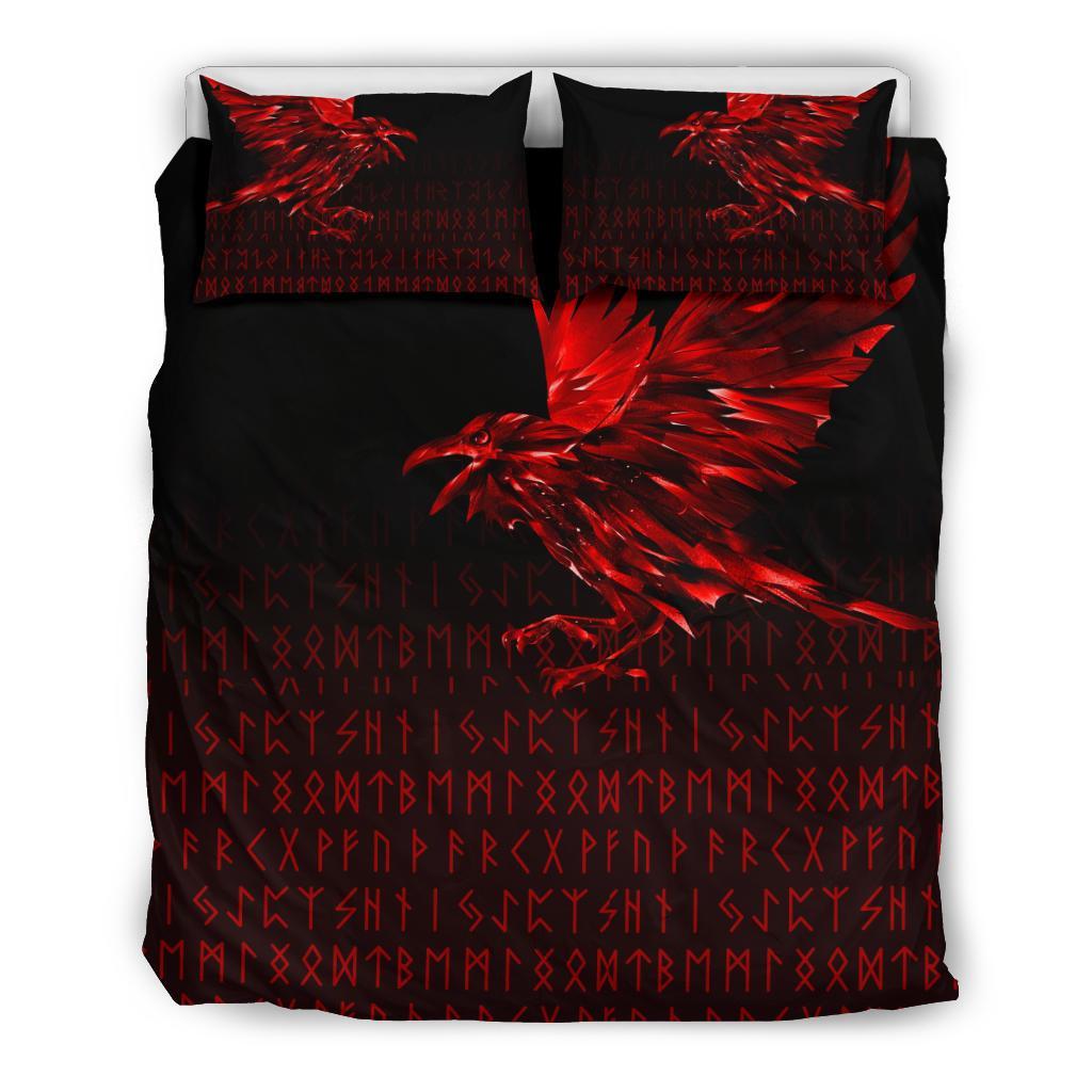 Viking Bedding Set The Raven Of Odin Rune Red