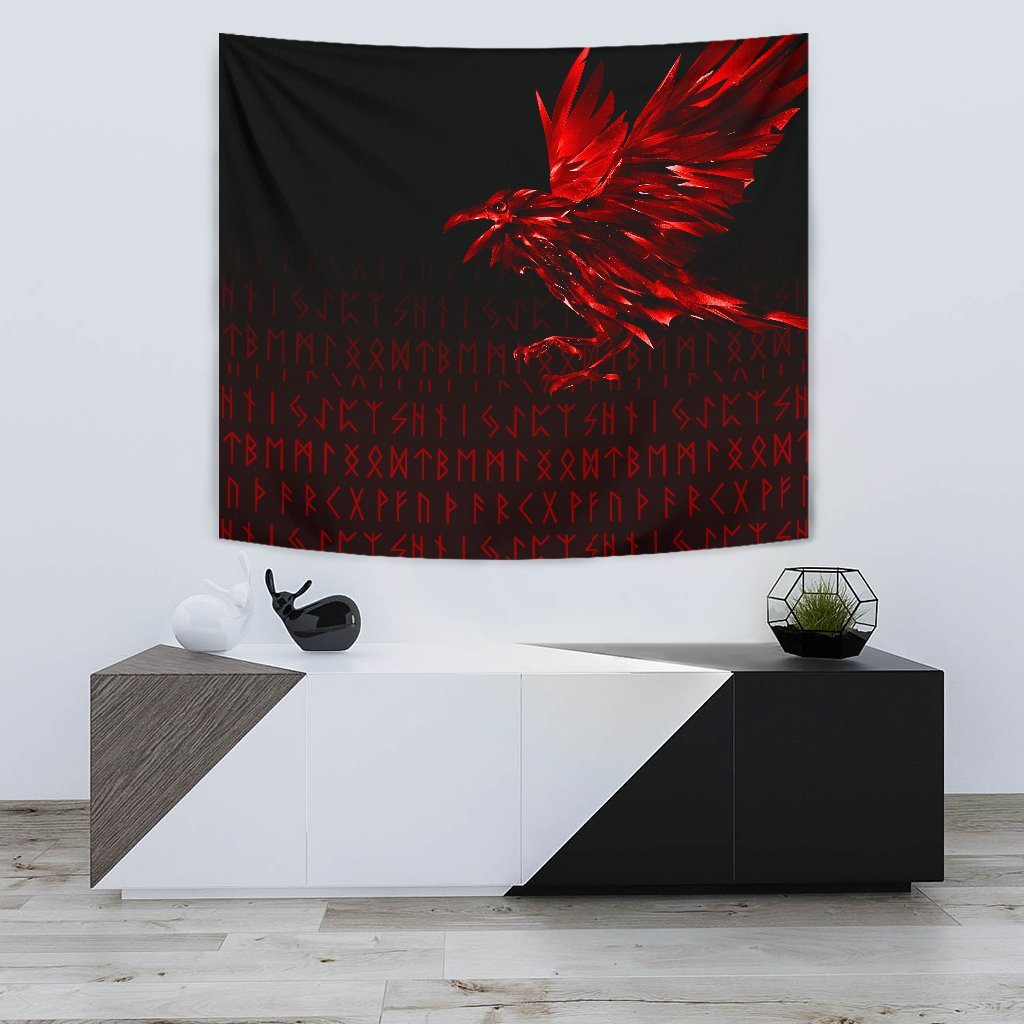 Viking Tapestry The Raven Of Odin Rune Red