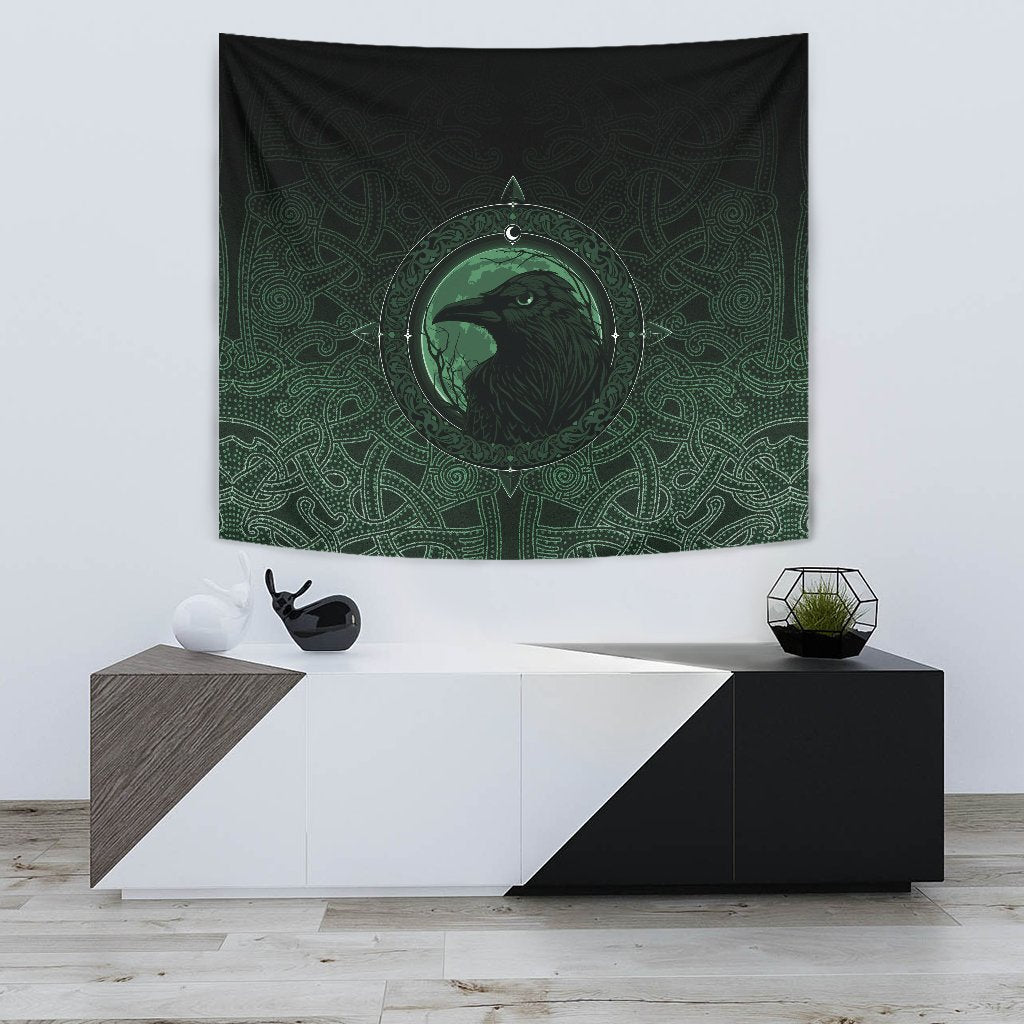 Viking Tapestry Ethnic Odin Raven Green