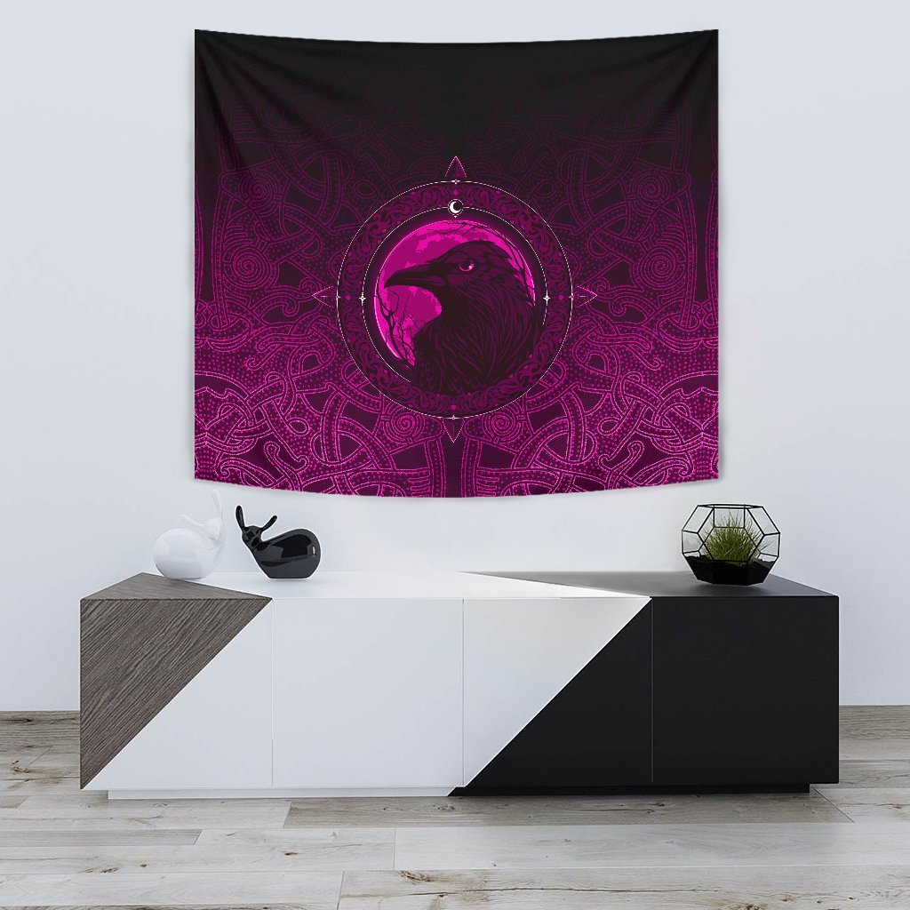 Viking Tapestry Ethnic Odin Raven Pink