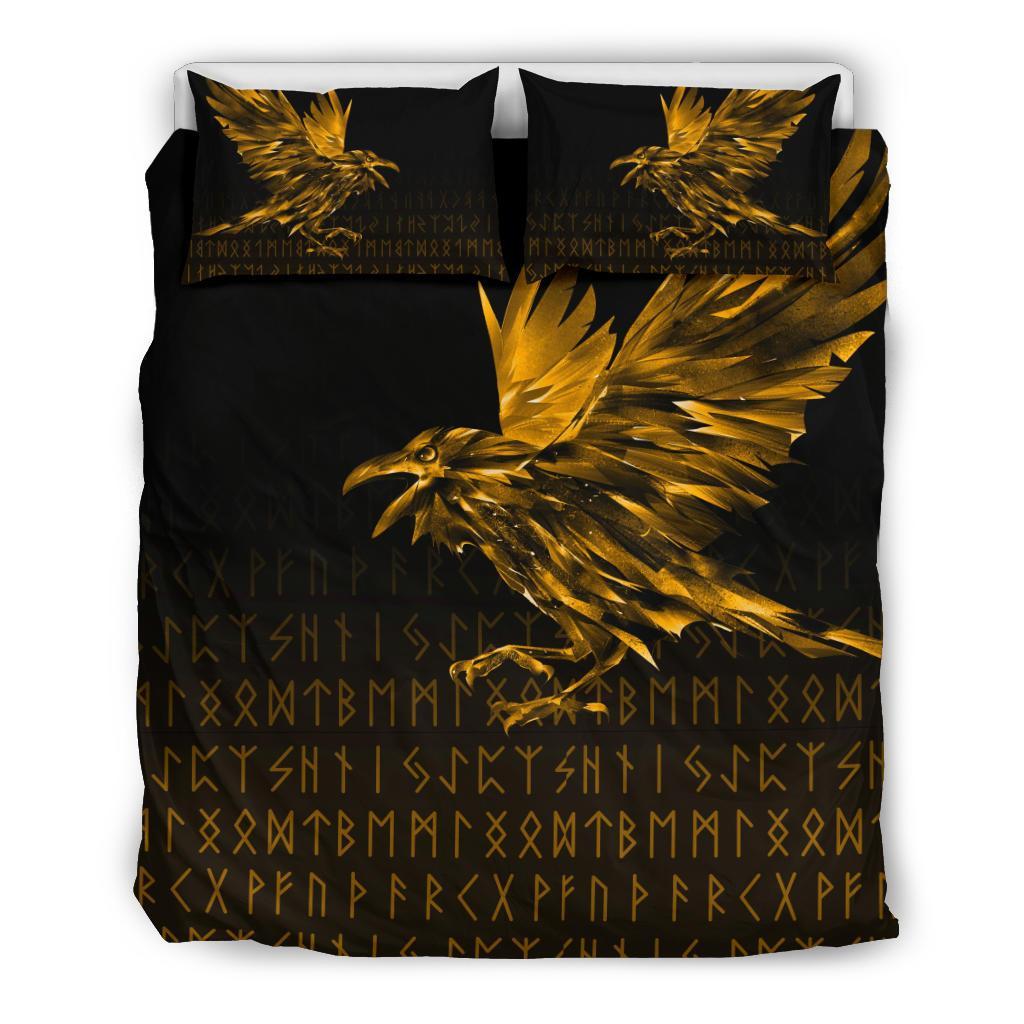 Viking Bedding Set The Raven Of Odin Rune Gold