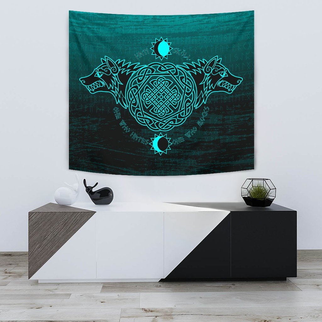 Viking Tapestry Skoll And Hati Cyan Style