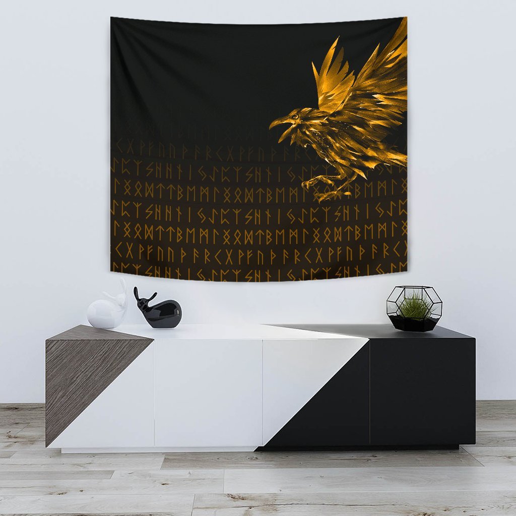 Viking Tapestry The Raven Of Odin Rune Gold