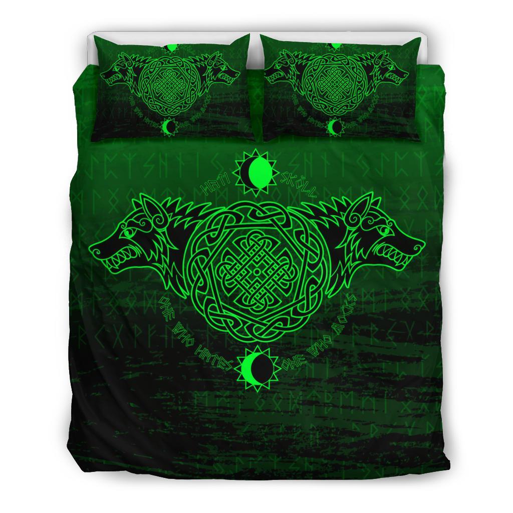 Viking Bedding Set Skoll And Hati Green