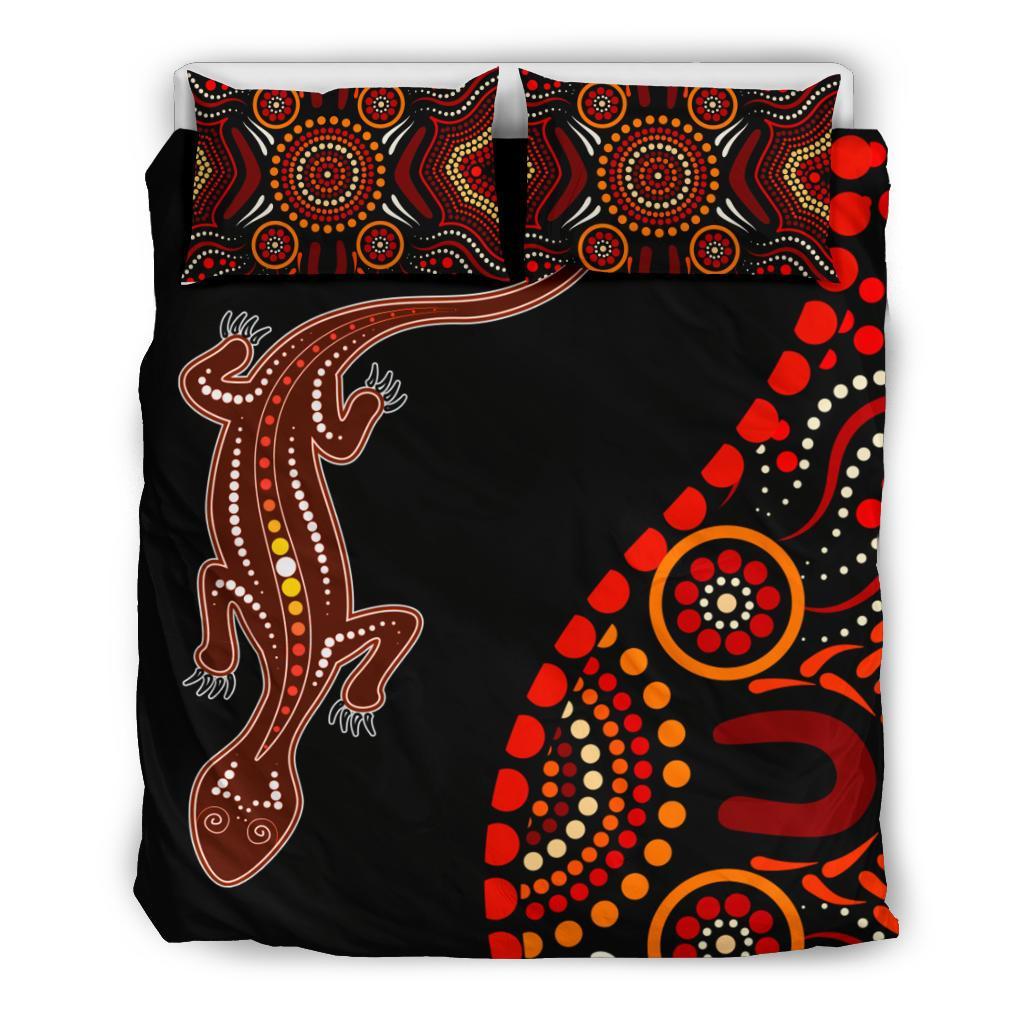 Aboriginal Bedding Set- Aboriginal Lizard With Dot Painting Patterns