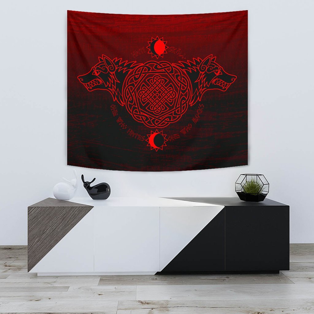 Viking Tapestry Skoll And Hati Red Style