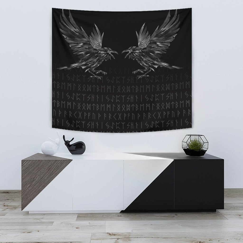 Viking Tapestry Odin Huginn and Muninn Rune