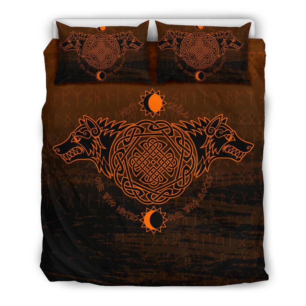 Viking Bedding Set Skoll And Hati Orange