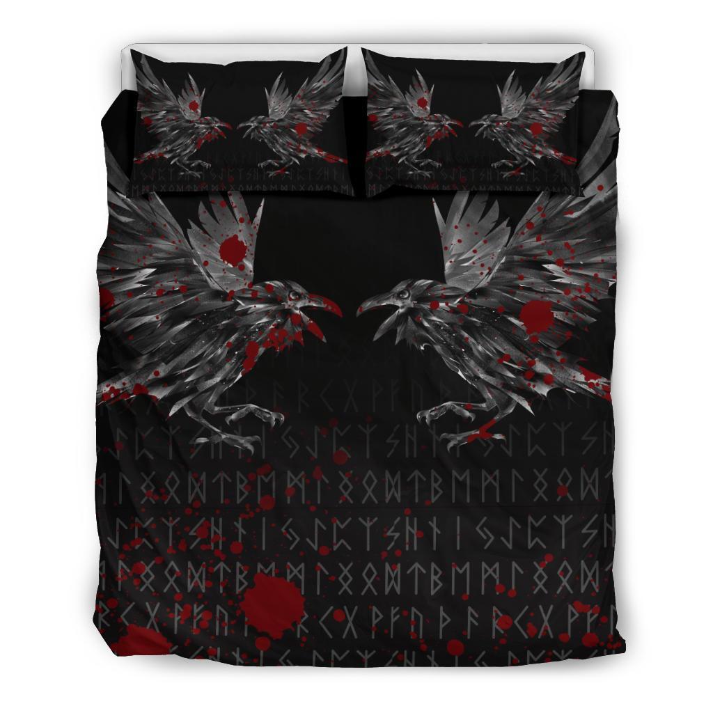 Viking Bedding Set Odin Huginn and Muninn Rune Blood