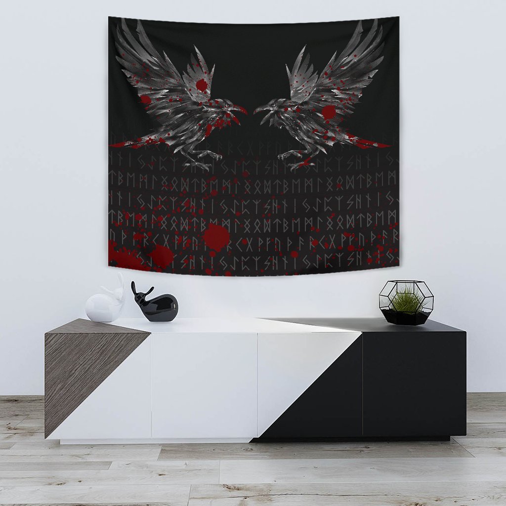 Viking Tapestry Odin Huginn and Muninn Rune Blood