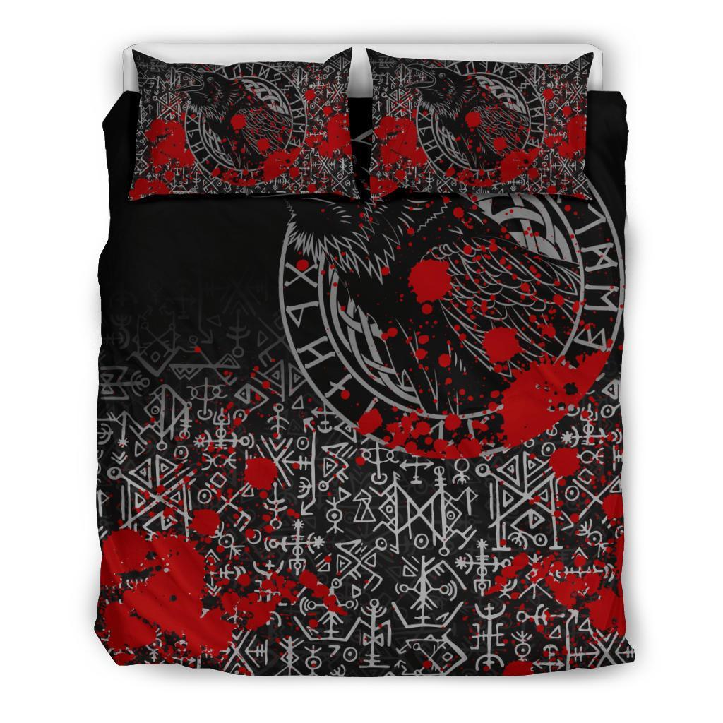 Viking Bedding Set Odin Raven Rune Futhark Blood