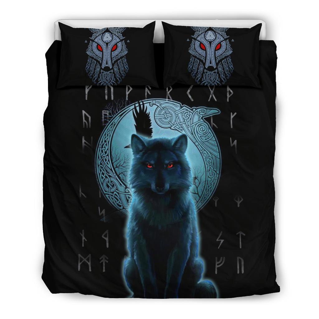 Viking Bedding Set Fenrir Viking Wolf And Moon