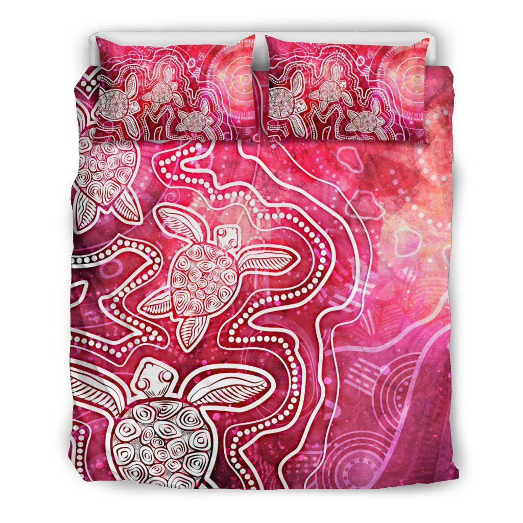 Aboriginal Bedding Set - Sea Turtle With Indigenous Patterns (Pink)