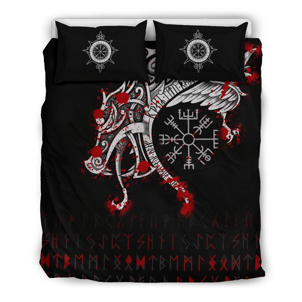 Viking Bedding Set Dragon and Vegvisir Blood Tattoo