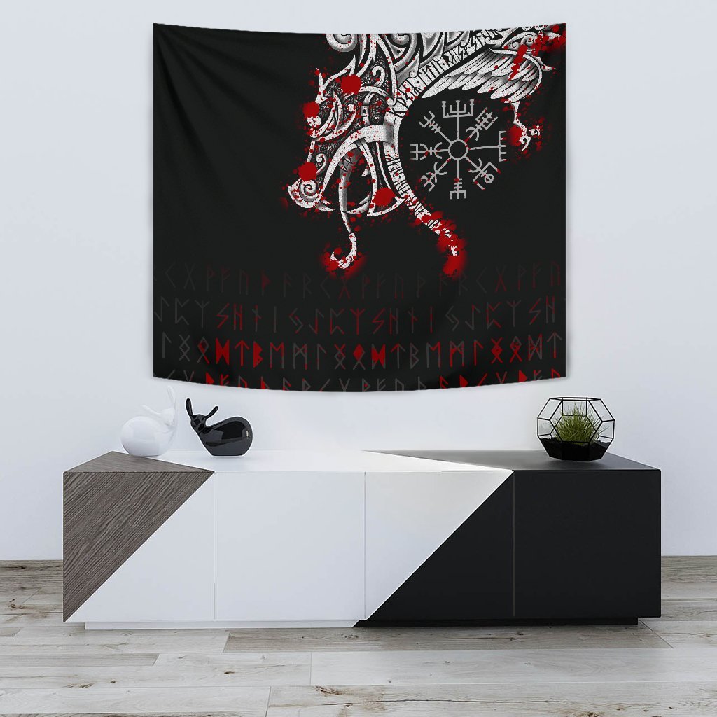 Viking Tapestry Dragon and Vegvisir Blood Tattoo