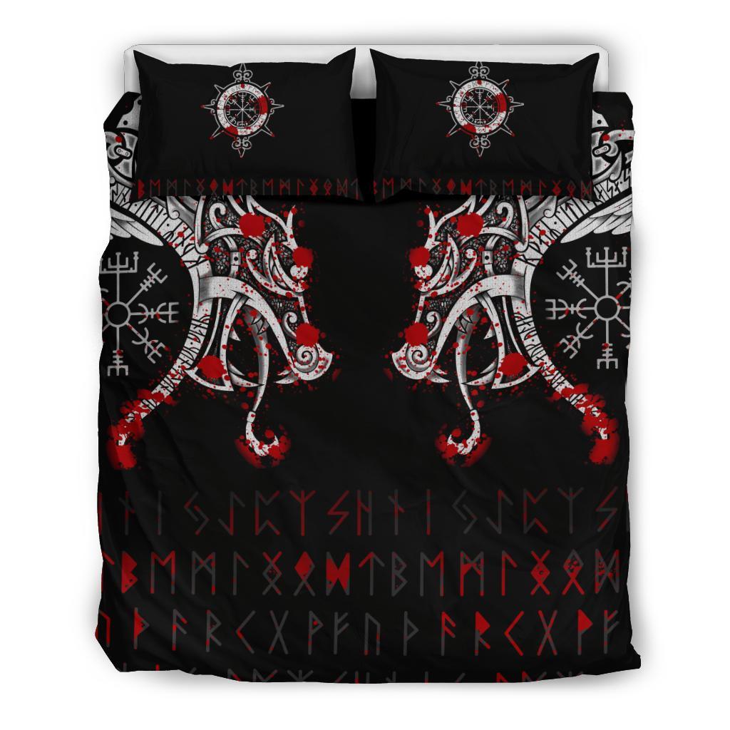 Viking Bedding Set Double Dragon Tattoo And Vegvisir Blood