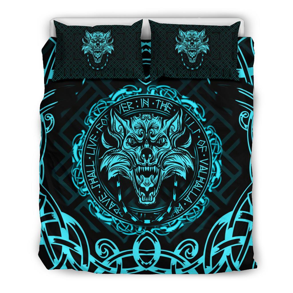 Viking Bedding Set Fenrir Viking Cyan 3D