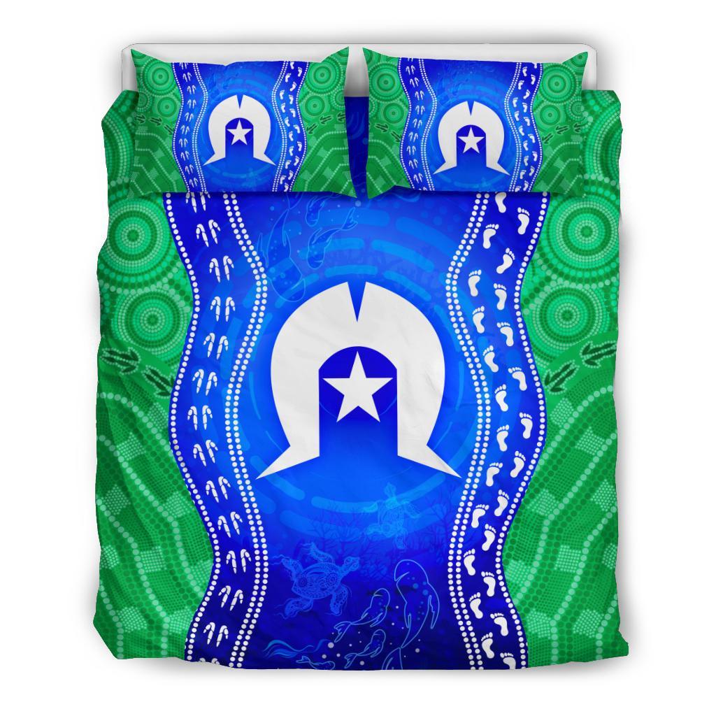 Torres Strait Islanders Bedding Set - Torres Symbol With Aboriginal Patterns