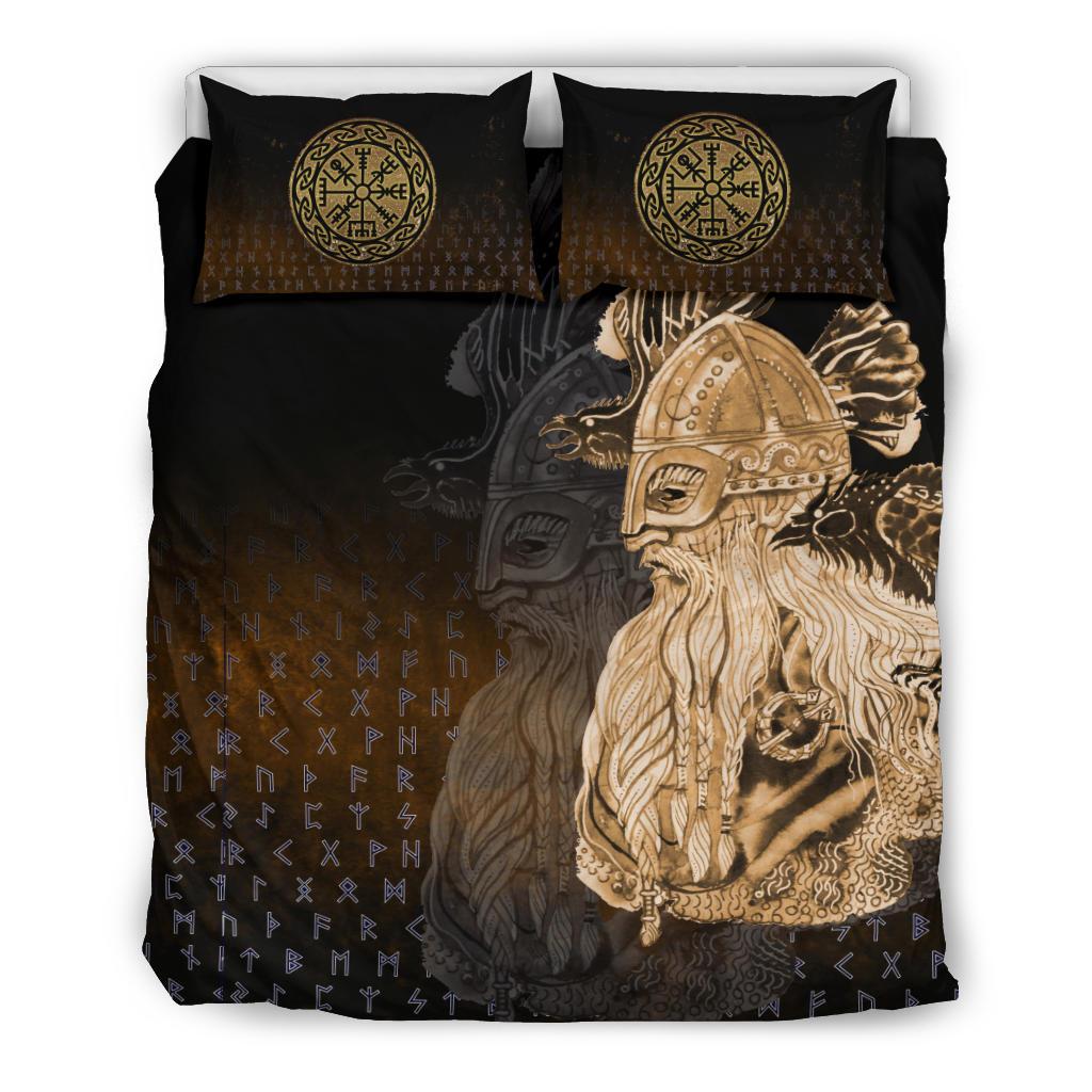 Viking Bedding Set Odin Raven Viking Gold