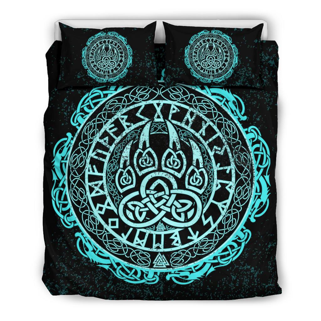 Viking Bedding Set Viking Bear Claws Cyan Tattoo