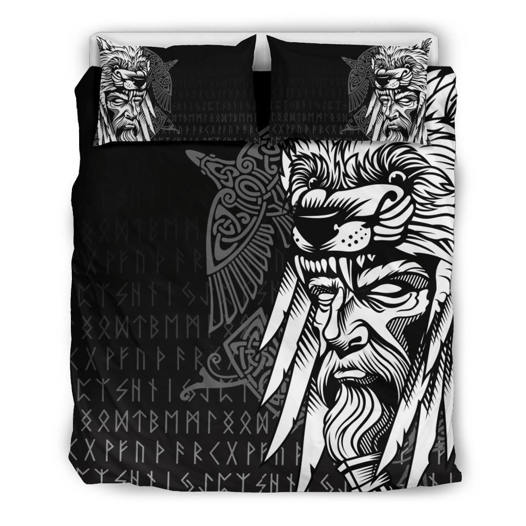 Viking Bedding Set Odin Raven and Fenrir on Hand