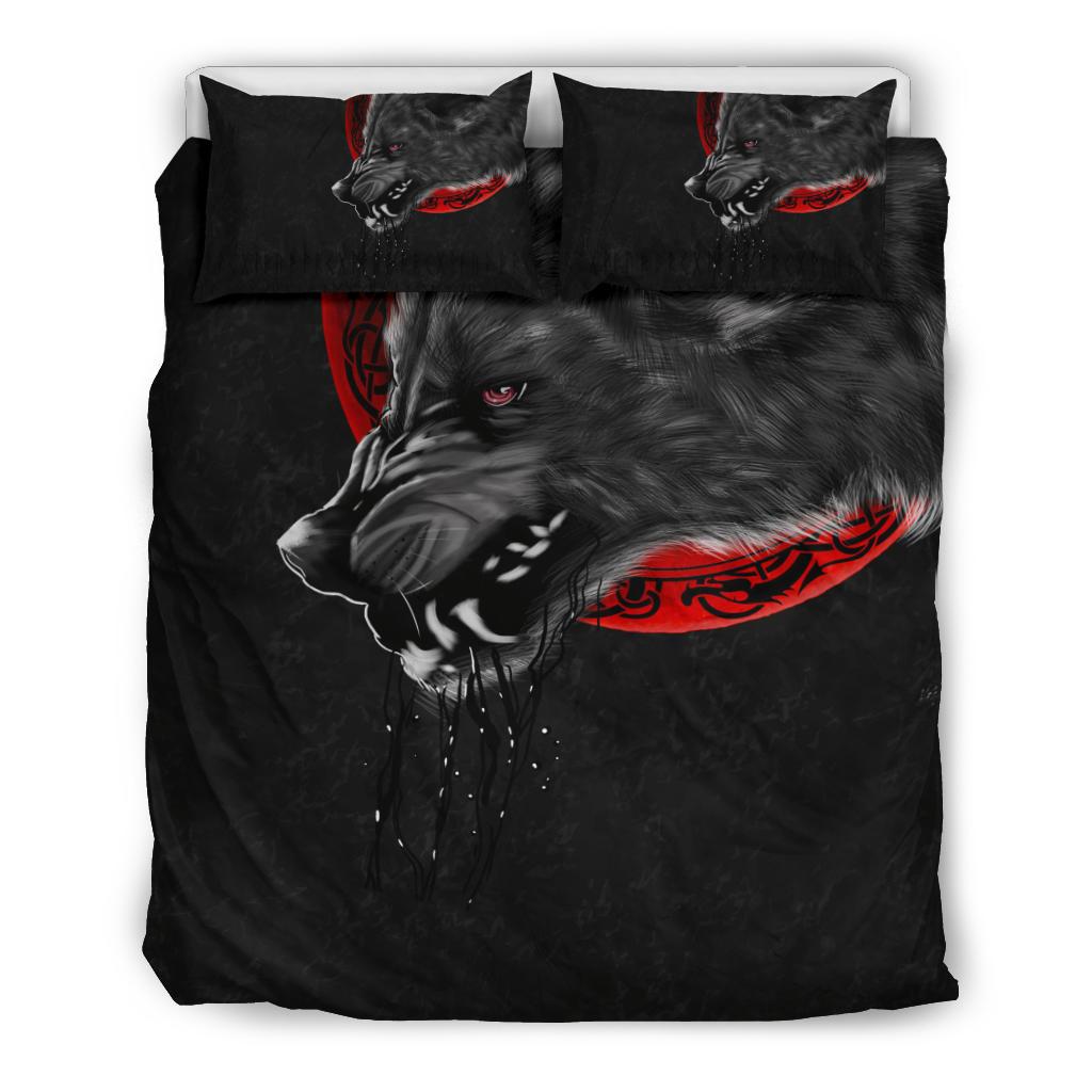 Viking Bedding Set Wolf And Blood Moon