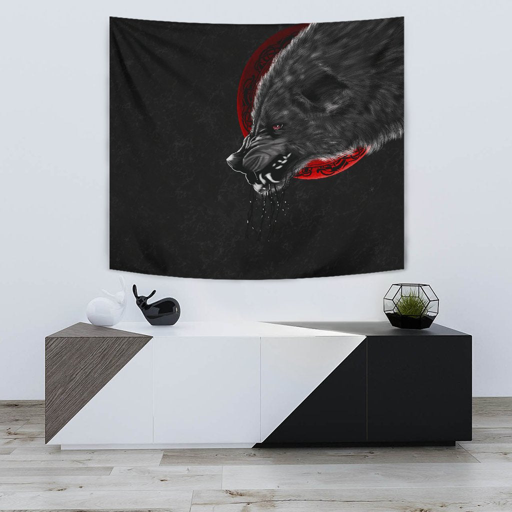 Viking Tapestry Wolf And Blood Moon