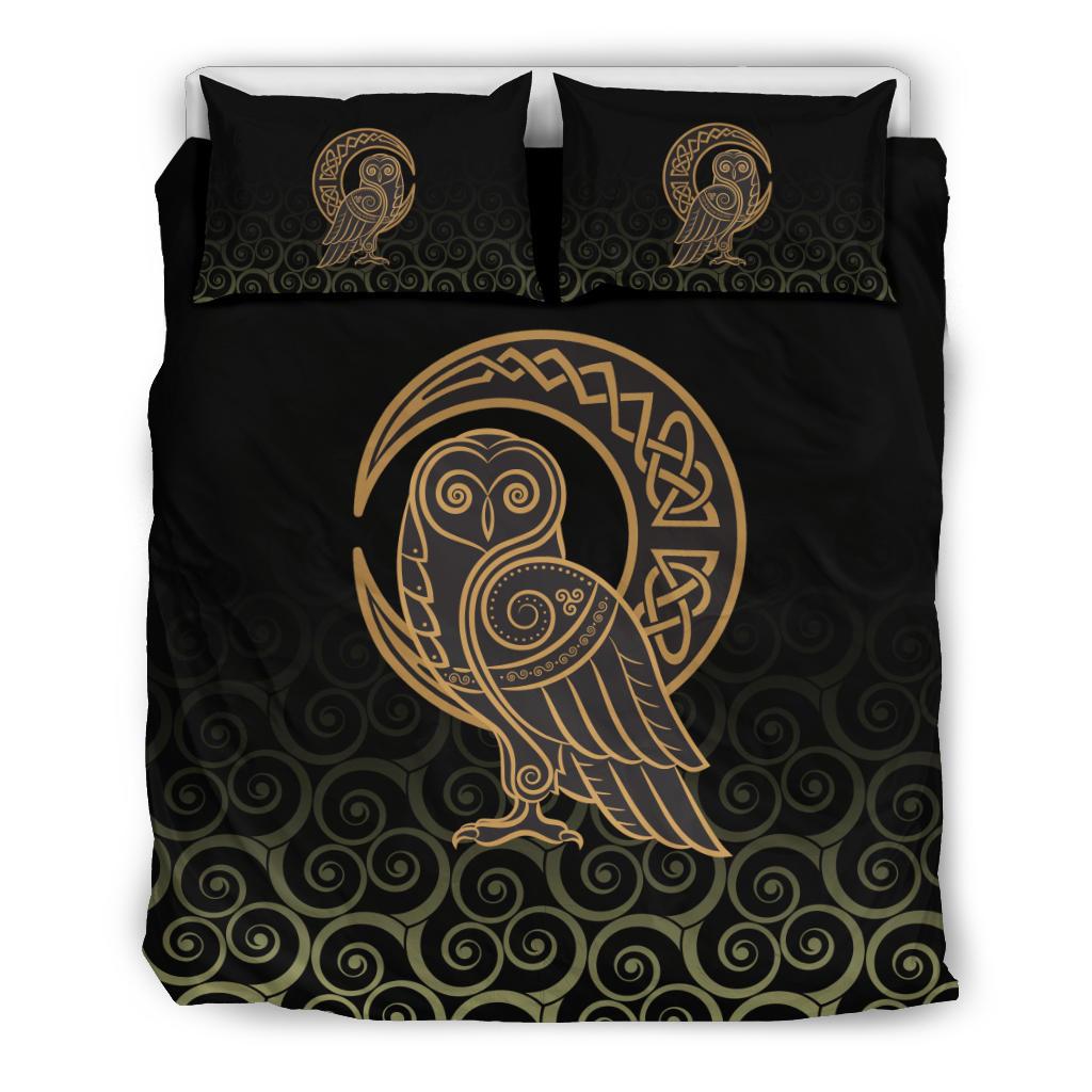 Viking Bedding Set Owl Celtic On Triskels Background