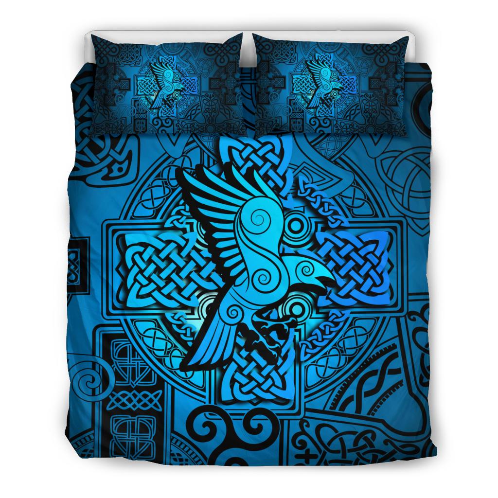 Viking Bedding Set Raven Odin Celtic Cyan