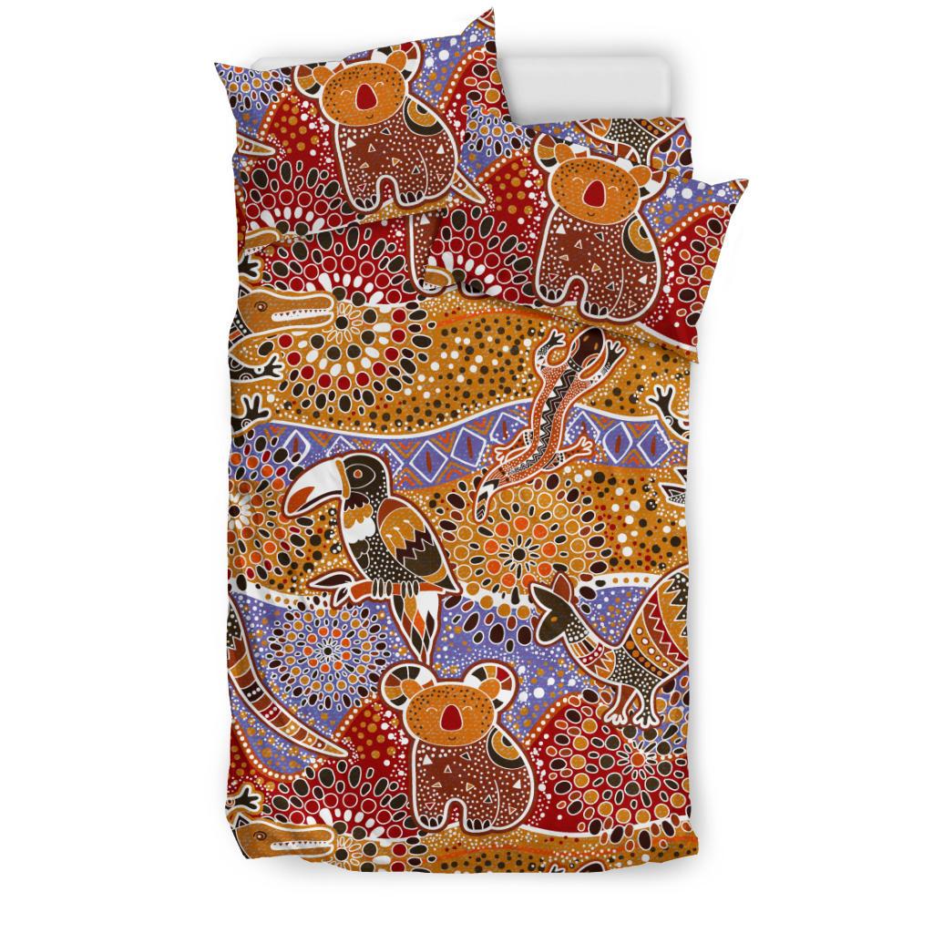 Aboriginal Bedding Set - Kangaroo Kookaburra Koala Patterns Ver01