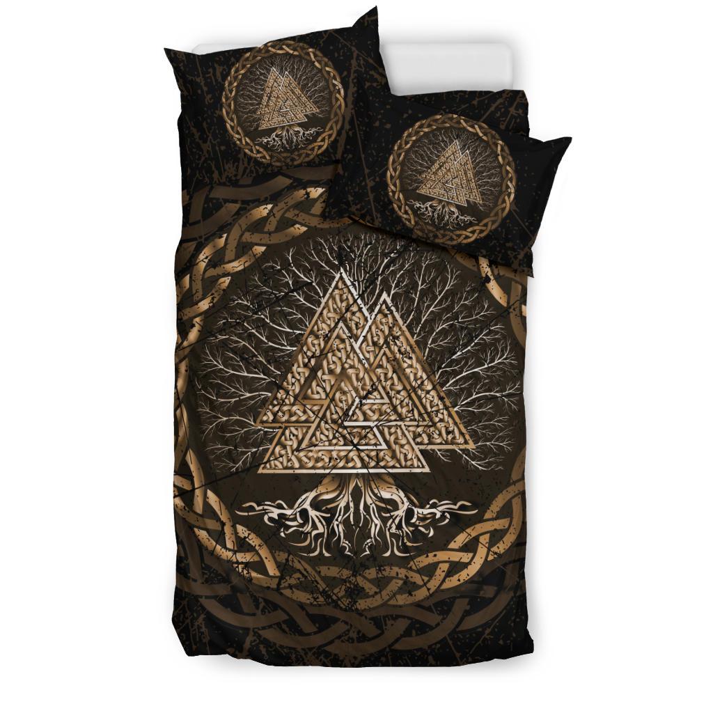 Viking Bedding Set Celtic And Valknut and Tree of Life Yggrdrasil Ver02