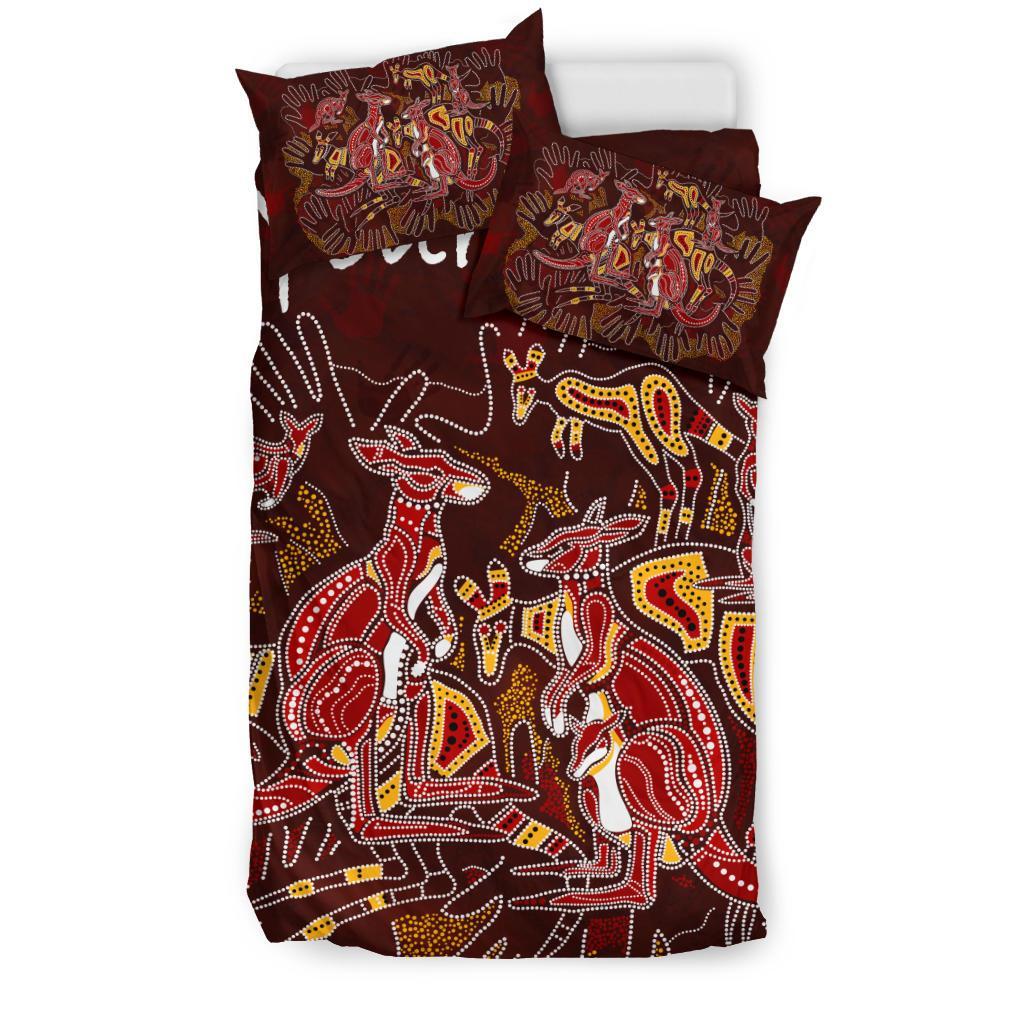 (Custom)  Aboriginal Bedding Set - Kangaroo family with Hand Art