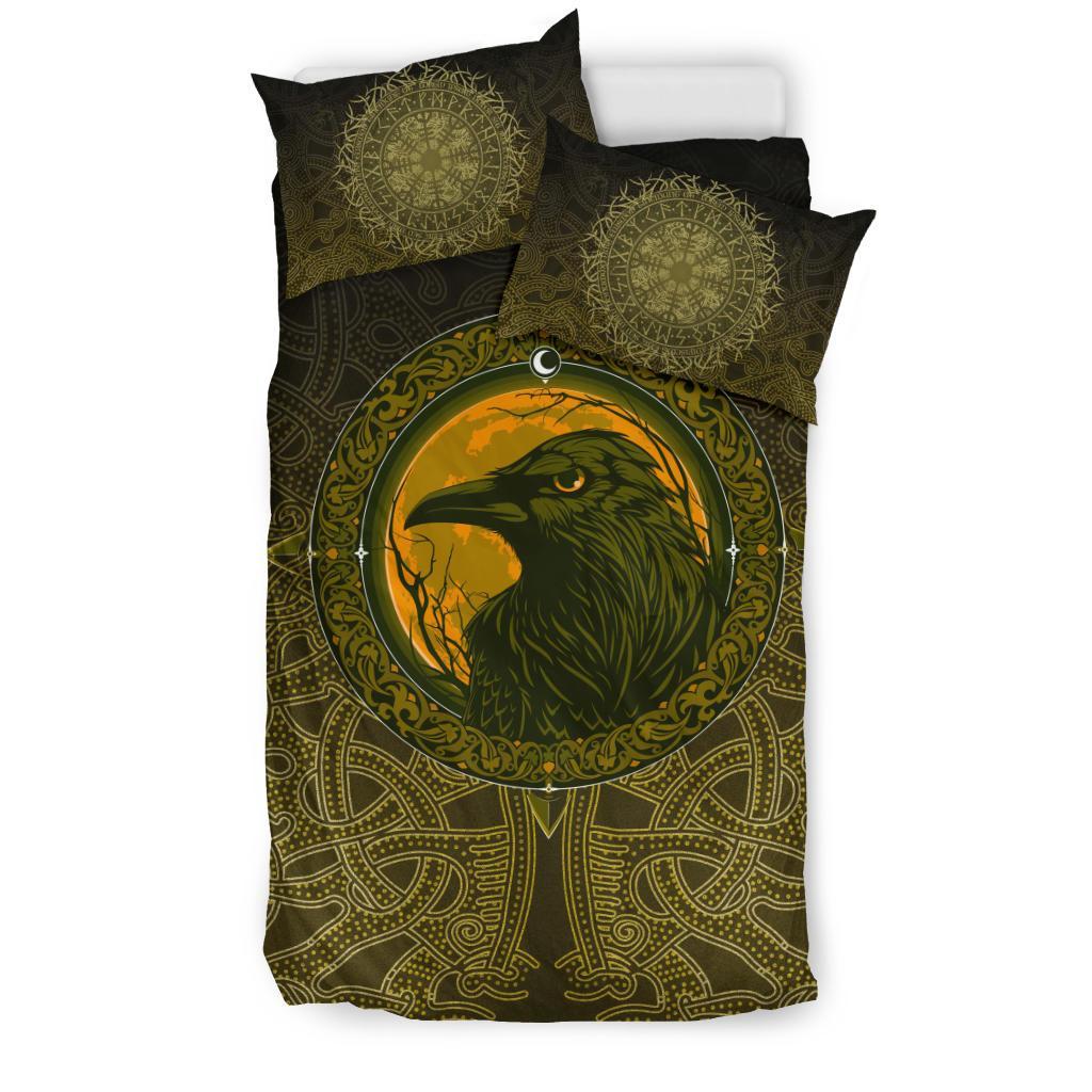 Viking Bedding Set Ethnic Odin Raven Gold