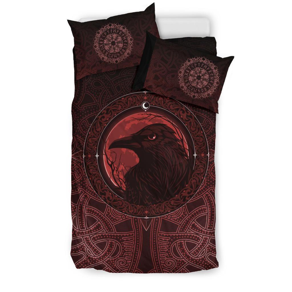 Viking Bedding Set Ethnic Odin Raven Red